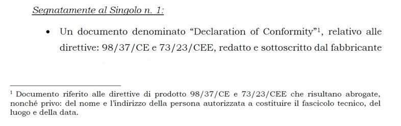 Segnalazione al MISE sulla dichiarazione di conformità