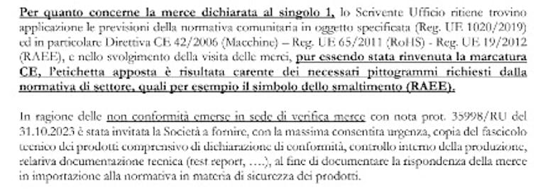 Risposta standard del Ministero alla segnalazione doganale di non conformità documentale. | Certificazionece